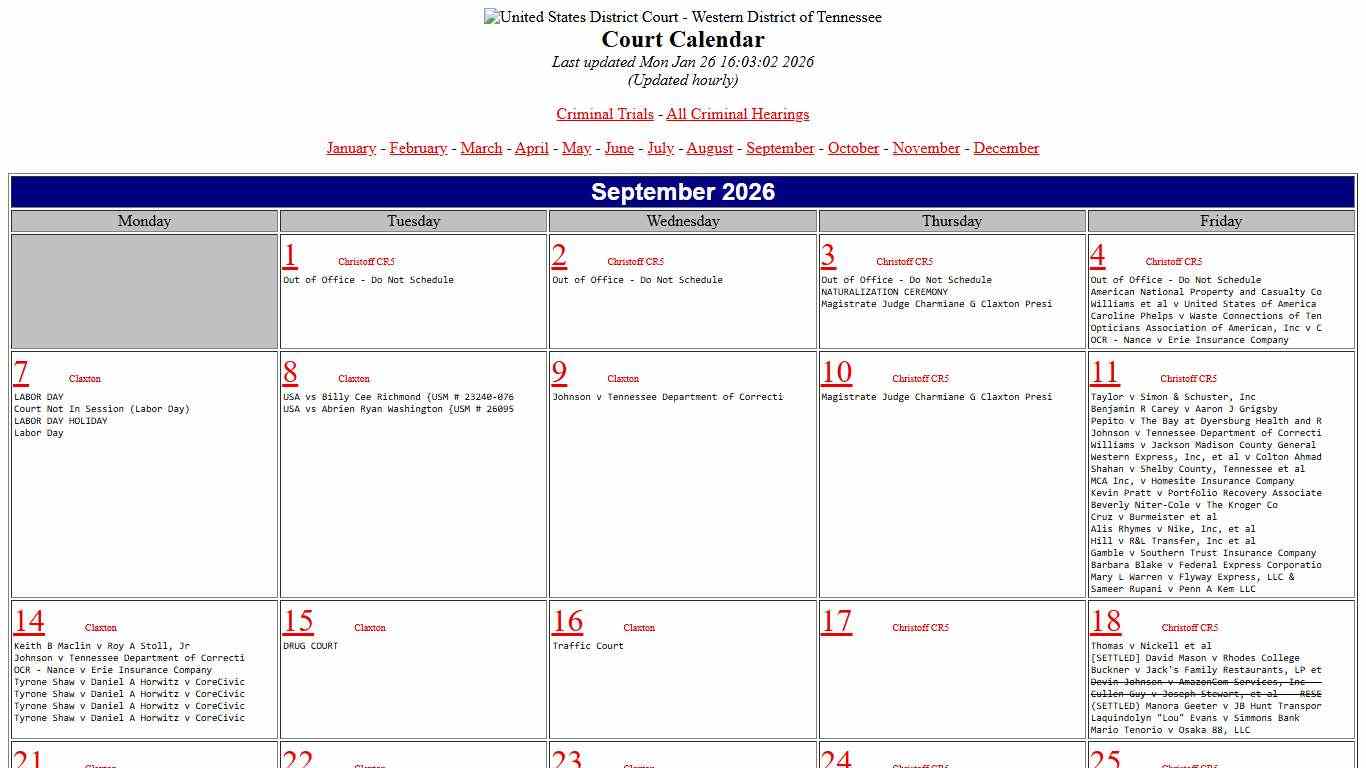 U. S. District Court Calendar